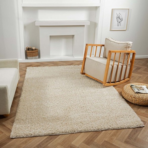 Luxurious beige shaggy rug - beige,